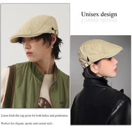 huablo Women Flat Ivy Gatsby Newsboy Hats Adjustable Irish Cabbie Cotton Cap for Men Foldable Khaki
