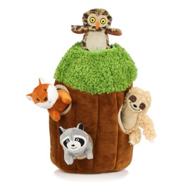 okegztoa Hide and Seek Dog Puzzle Puppy Toys, Interactive Squeaky Plush, Stuffed Toys for Dogs, Small Size(Sheep, Panda, Forest Animals) (Tree Hole Mix Medium)