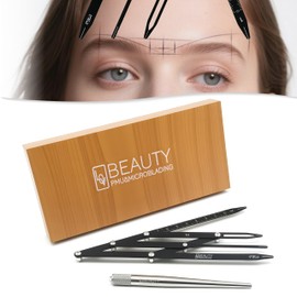 Eyebrow Ruler Brow Compass Golden Ratio Stencil Flexible Arms Microblading Tattoo Eyebrow Positioning Measurement Calipers Foldable Makeup Symmetrical Tool with Stainless Steel Microblading Pen Set