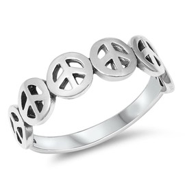 Oxidized Peace Sign Stackable Beautiful Ring 925 Sterling Silver Band Size 11