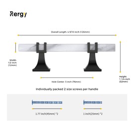 Rergy 10 Pack Black Cabinet Handles White Marble Cabinet Pulls 3 Inch Matte Black Cabinet Pulls Kitchen Handles for Cabinets Black&Marble Dresser Drawer Handles 3 Inch(76mm) Hole Centers Hardware