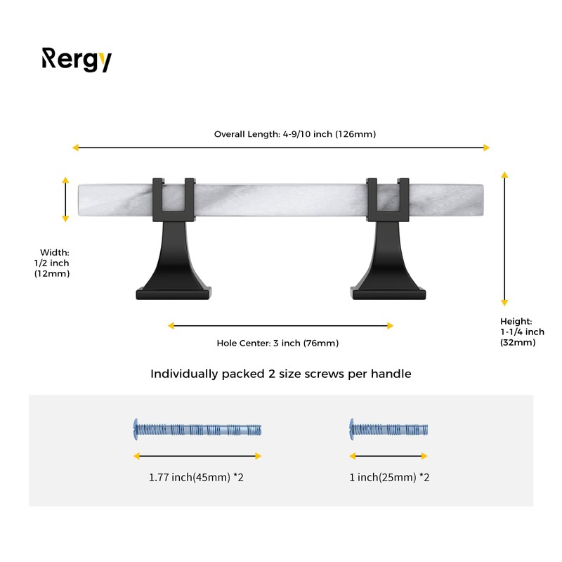 Rergy 10 Pack Black Cabinet Handles White Marble Cabinet Pulls