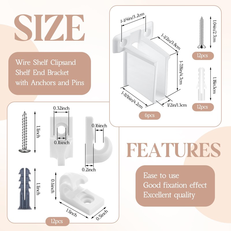 Innconee 6 Pcs 12 Inch Support Brackets for Wire Shelving