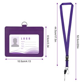 Vicloon Card Holder with Lanyard, 2-Sided PU Leather ID Badge Holder with ID Window and Card Slot Neck Lanyard Strap Office Lanyard Detachable Lanyard ID Badge Holder for Keys(Purple)