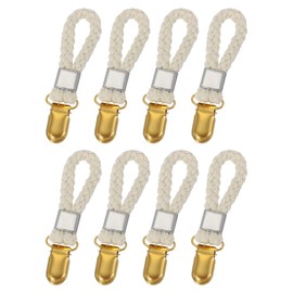 sourcing map 8 Pcs Tea Towel Clips with Cotton Loop for Hanging, 3.5 Inch Metal Towel Hooks Multipurpose Cloth Hangers for Home Kitchen Bathroom, Beige