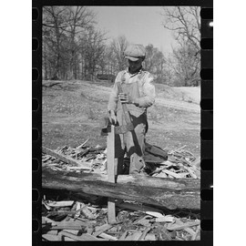 HistoricalFindings Photo: Splitting Shingles,Froe,Maul,Coalins Project,Farm,Kentucky,KY,FSA,1936,Mydans,2