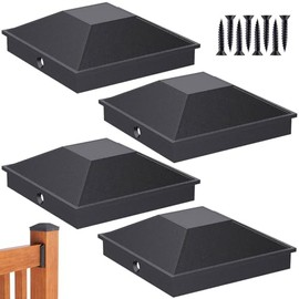 Goovilla 4x4 Post Caps Black(Actual 3.5" x 3.5"), 4 Pack Aluminum Metal Fence Post Caps with 8 Screws and Easy Installation, Waterproof Deck Post Caps with Fade-Resistant Coating, Protect Wood Post