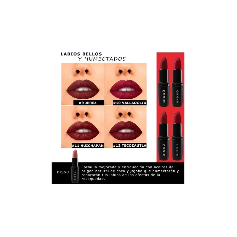 Labiales Bissu Humectantes Tonos Rojos Oscuros 8 Piezas