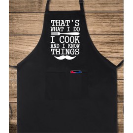 Xornis 100% Cotton Funny Apron for Men That's What I Do I Cook And I Know Things Adjustable Bib Aprons with 2 Pockets Grill Kitchen Cooking BBQ Black