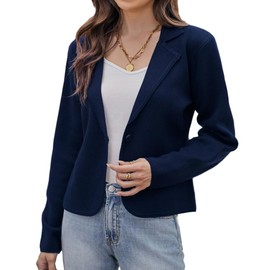 Navy Blue Knit Blazer for Women Lightweight Work Office Button Down Cardigan Suit Jacket XXL