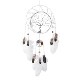 7 Chakren Baum des Lebens Traumfänger Wanddekoration mit Regenbogen Heilung Kristall Stein Handmade White Feather Dream Catcher Wand hängende Ornamente für Schlafzimmer Decor Segen Geschenk Hochzeit