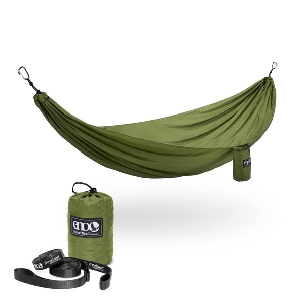 ENO TravelNest Hammock & Straps Combo - Portable Hiking and Camping Hammock with Straps Included - Travel Hammock for Camping, Hiking, Backpacking, a Festival, or The Beach - Moss