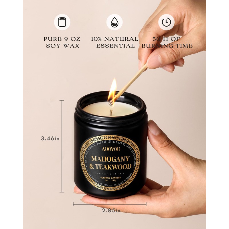 AOOVOO Scented Candles for Men - Mahogany Teakwood Scent, Women