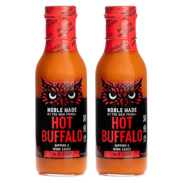 Noble Made by The New Primal, Hot Buffalo Dipping and Wing Sauce, Whole30 and Paleo Approved, 12oz, Pack of 2
