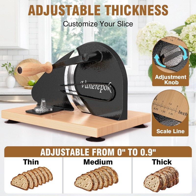 vanerepok Manual Bread Slicer for Homemade Sourdough Adjustable Thickness