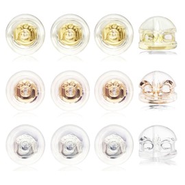 6 Pairs 18K White/Rose/Gold Earring Backs Hypoallergenic Soft Clear Silicone Earrings Backings Replacements Secure Safety for Studs Drop Nickel Free (5mm*4mm)