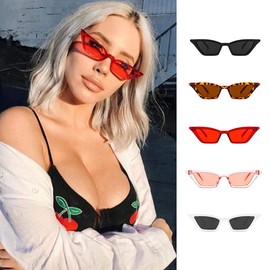 PINKLADY Slim Small Skinny Cat Eye Classic Retro Trendy Women Ladies Sunglasses (White)