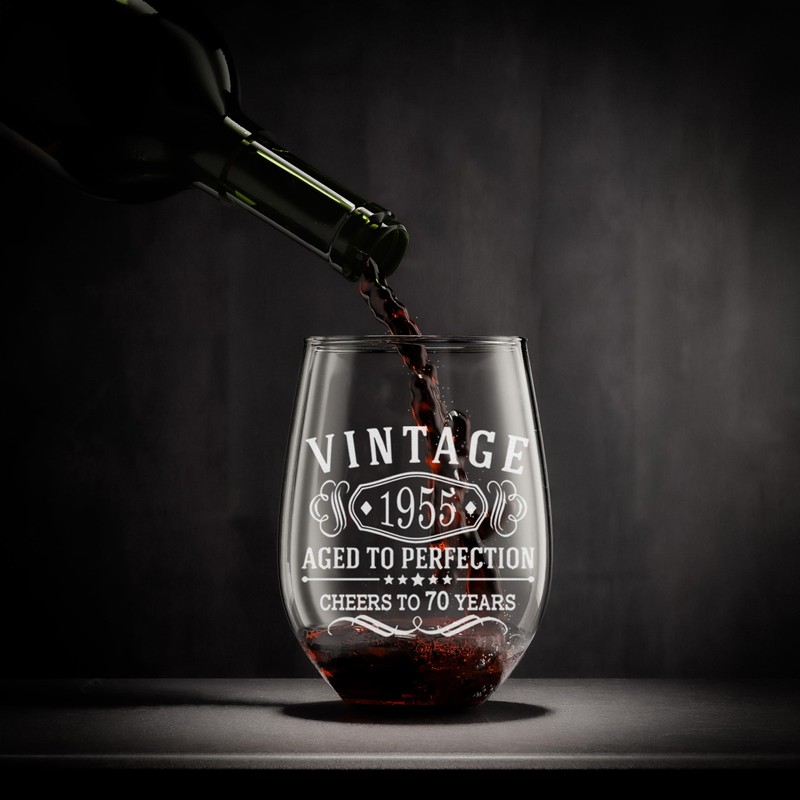 NeeNoNex Vintage 1955 Design Wine Glass With Your Birth Year