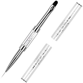 Ycyan 1Pcs Dual-ended Nail Design Brush Rhinestone Handle UV Gel Nail Brush Professional Nail Art Tools White