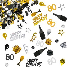 Giftota Confetti, 80th Birthday Decorations, Gold, Black, for Anniversaries, Birthdays, Parties