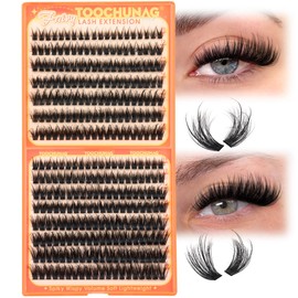 TOOCHUNAG Fluffy Lash Clusters 300pcs Fairy Eyelash Clusters 80D+100D Flat Cluster Lashes Extension D Curl 10-18mm Thick Volume Eyelashes Extensions Soft Spiky False Eye Lashes Clusters