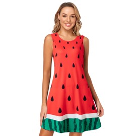 Auggle Women Watermelon Dress Sleeveless Fun Fruit Outfit(X-Large), Red