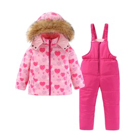 Hiheart Girls 2 Piece Snowsuit Warm Hooded Ski Jacket and Pants Set Pink Heart 8T