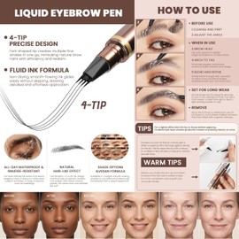 2 Pack 4-Tip Microblading Eyebrow Pen with 2 Brow Brushes, Waterproof Vegan Formula Eyebrow Pencils for Women to Effortlessly Create Natural Hair-Like Strokes, All-Day Wear (Taupe)