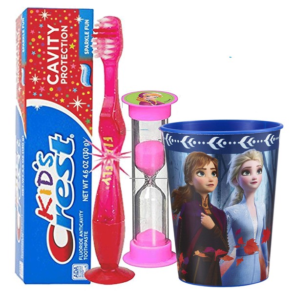 Girl Themed Licensed 4pc Bright Smile Oral Hygiene Bundles! Light Up Toothbrush, Toothpaste, Brushing Timer & Mouthwash Rinse Cup! Plus Dental Gift Bag & Tooth Saver Necklace! … (Frozen-Anna)