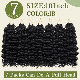 7 Packs Curly Crochet Hair for Black Women 10 Inch GOGO Curl Crochet Hair Deep Ocean Water Wave Synthetic Bohemian Beach Curl Crochet Braids Braiding Hair (10 inch, 1B)