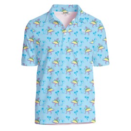 Tipsy Elves Golf Shirts for Men - Performance Athletic Fit Men's Golf Polo Shirts for Men w/Moisture Wicking Stretch Fabric, Tacosaurus (Blue), Large