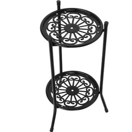 Generic Soporte para Plantas de Metal, Estante de Exhibición Duradero para Macetas de 2 Niveles para Decoración de Interiores y Exteriores, Hecho de Material Metálico de Alta Calidad (BLACK)