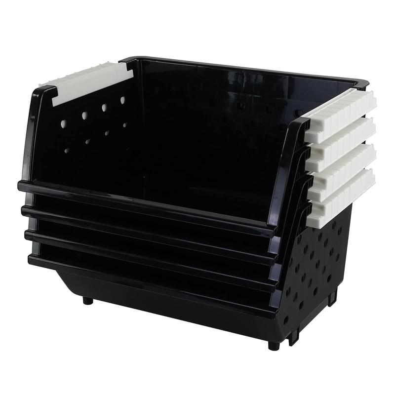 Wekioger 4 Pack Plastic Stackable Storage Baskets, Large Stacking Organizer