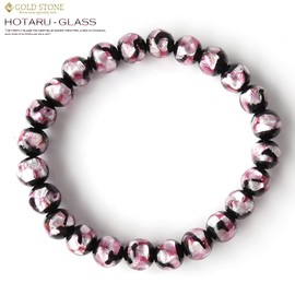 Gold Stone Firefly Glass Bracelet, 0.3 inches (8 mm), Pink, Dragonfly Ball, Okinawa, Ryukyu, Inner Diameter: Approx. 6.1 inches (15.5 cm), Glass Silver