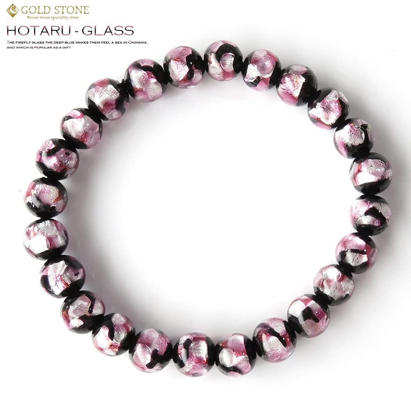 Gold Stone Firefly Glass Bracelet, 0.3 inches (8 mm), Pink,