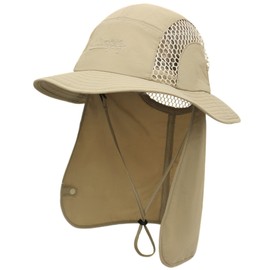 WANYING Unisex Safari Cap with Extra Long Neck Protection Bush Hat Sun Hat Legionnaire Cap UPF 50+ UV Protection Breathable for Camping Outdoor Size 56-60, khaki