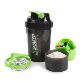XTKS Shaker Bottle - Protein Shaker Cup with Storage Compartments - Leak-proof Workout Shake Bottles with Mixer for Smooth Mixing-500ML/16oz (GREEN & BLACK)