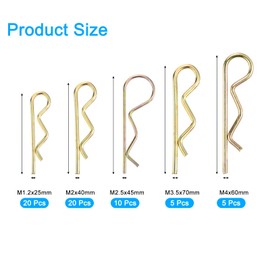 sourcing map 60Pcs 5 Sizes Zinc-Plated Carbon Steel R Shaped Spring Cotter Pins Set, R Clips Cotter Pin Spring Fastener for Household Appliances, Car Mechanics Repair (Colored)