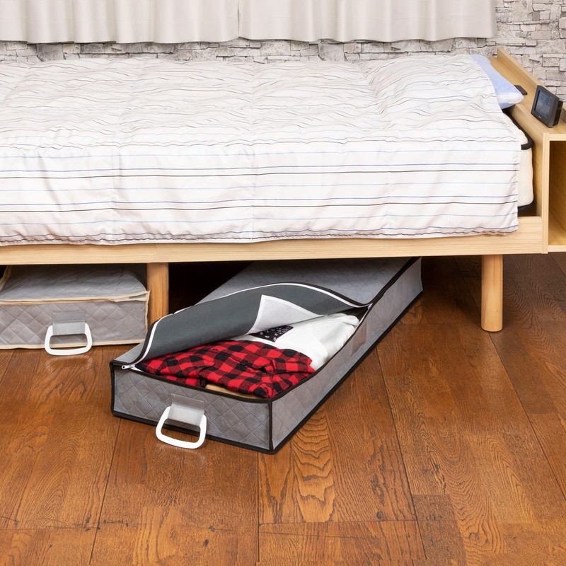 アストロ ベッド下 収納ケース グレー 不織布 活性炭 珪藻土 消臭 衣類収納 デッドスペース