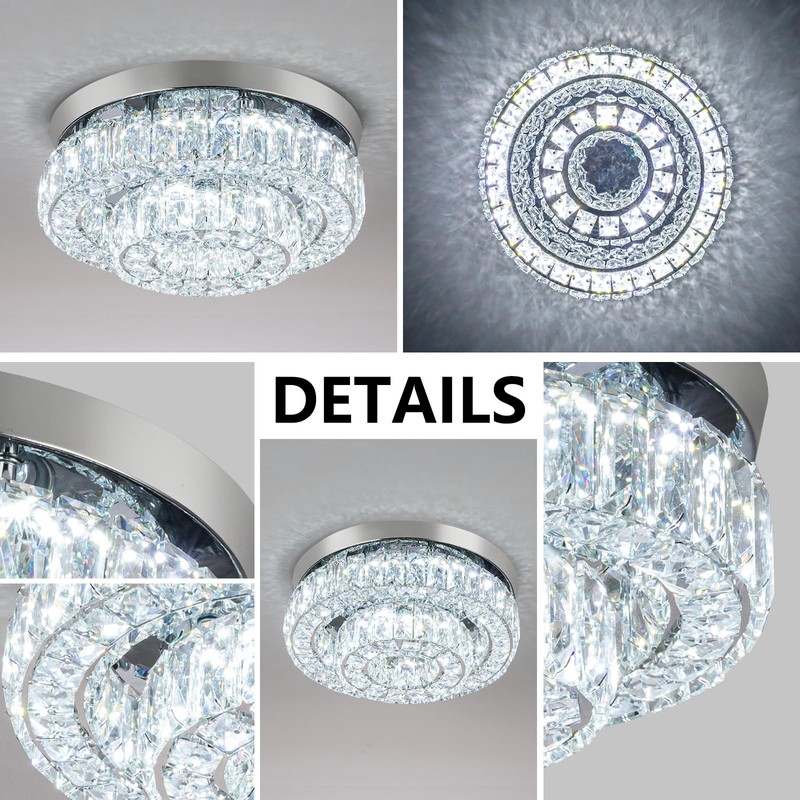 HongnuoFc 12 Inch Crystal Chandelier LED Ceiling Light 2 Tier