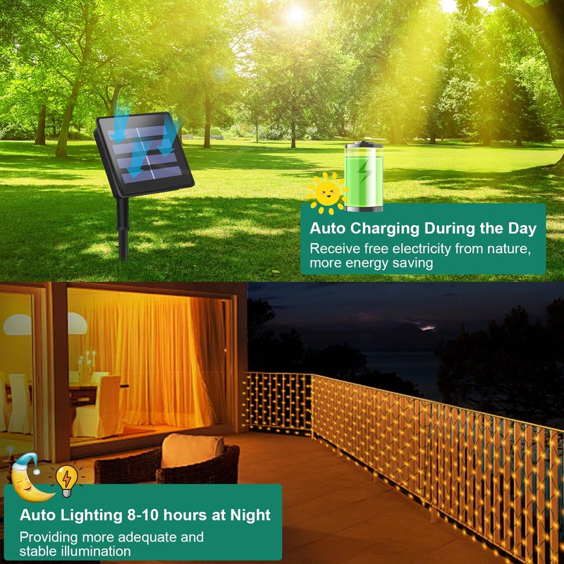 Solar LED Net Lights 9.8 x 6.6Ft, 200 LEDs Net