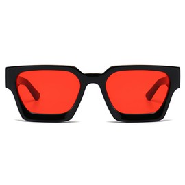 JCTAIFOO Vintage Rectangle Sunglasses for Women Men Retro Rectangular Chunky Square Large Thick Frame Glasses, black/red