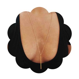 Aneneiceera Boho Long Bar Pendant Long Necklace Retro Minimalist Chain Gold Simple Daily Minimalist Necklace Adjustable Gold Chain Wedding Jewelry for Women Girls Gift