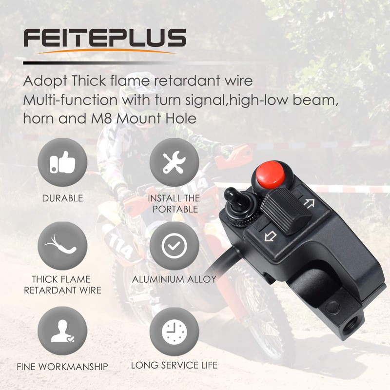 Feiteplus Aluminum Alloy Left Motorcycle 7/8" Handlebar Mount Switch Horn