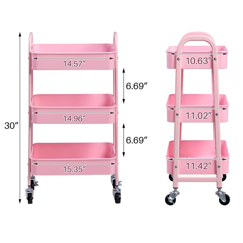 AGTEK 3-Tier Rolling Carts with Wheels, Rolling Utility Cart with