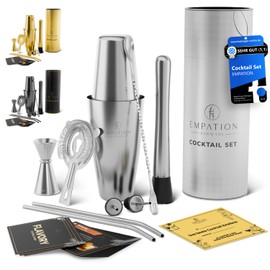 EMPATION Cocktail Shaker, 9-Piece Cocktail Set with 825 ml Boston Shaker, Cocktail Accessories Including Recipe Cards, Bar Set for Beginners and Professionals, Cocktail Shaker Set Perfect as a Gift