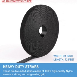 3/4in x 72ft | Hook and Loop Straps Heavy Duty | Double Sided Self-Gripping Strips | Reusable Multi-Purpose Wrap Roll for Home, Office, Data Center, and More