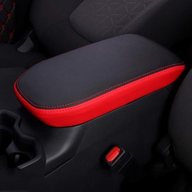 XITER Car Armrest Cover Saver, 1 Pc Center Console Pad Fit for Toyota RAV4 2019-2025, Central Console Armrest Box Protector Interior Accessories (Black skin and red skin)