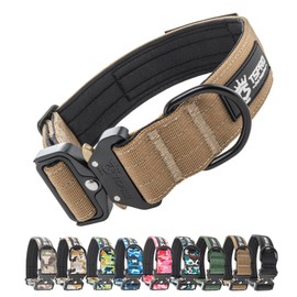TSPRO Premium Dog Collars Tactical Dog Collar with Patch and Heavy Duty Quick-Release Metal Buckle Durable Thick and Adjustable for Medium to Large Dogs (Khaki M)