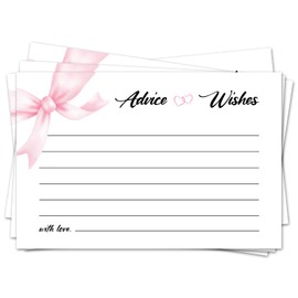 RWSEFK Pink Bow Advice and Wishes Cards for the New Mr and Mrs, Wedding, Bridal Shower, Baby Shower, Graduation, Party Decorations, 25 PCS 4x6 Inches Card-003